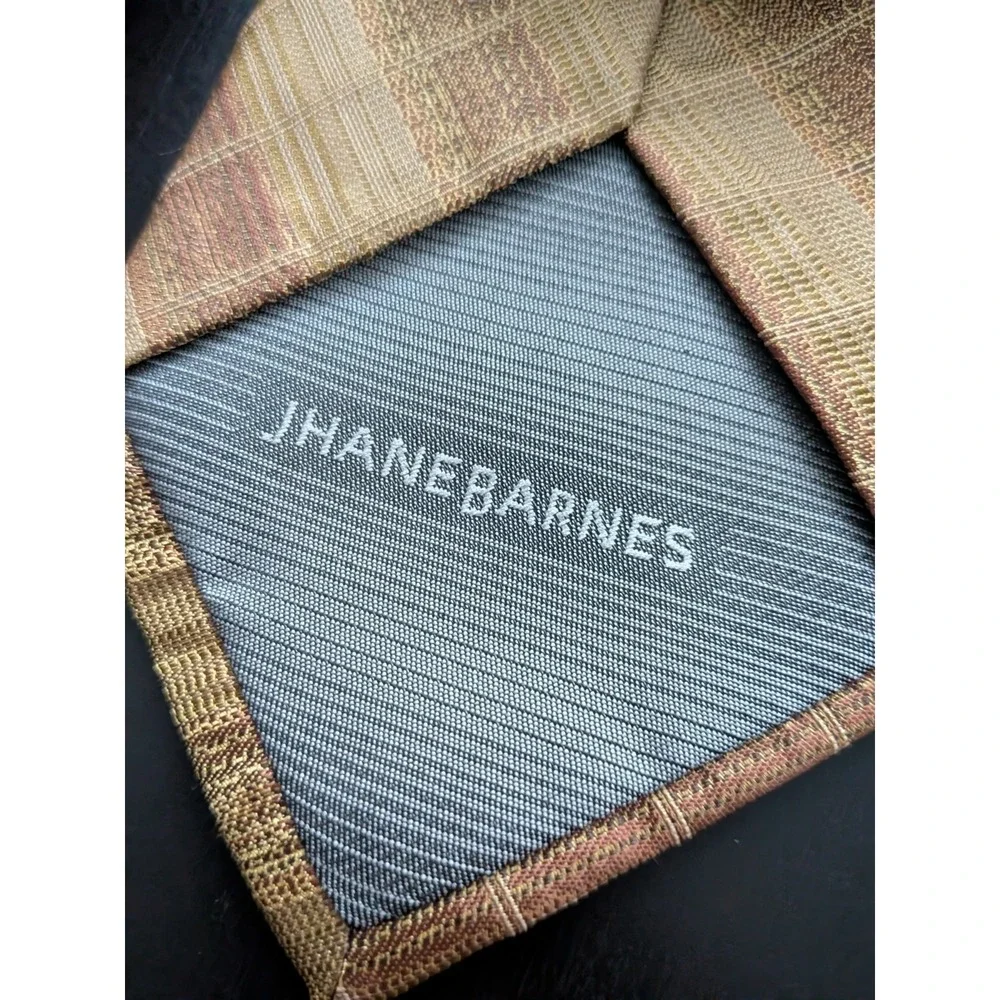 Jhane Barnes Tie Men's Golden Wheat Geometric 100%‎ Silk Necktie New NWT Italy